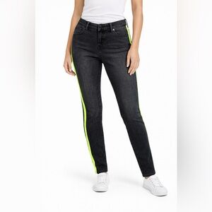 The Limited 917 Skinny Low Rise Jeans Black Neon Green Stripe Women’s 10 NWT